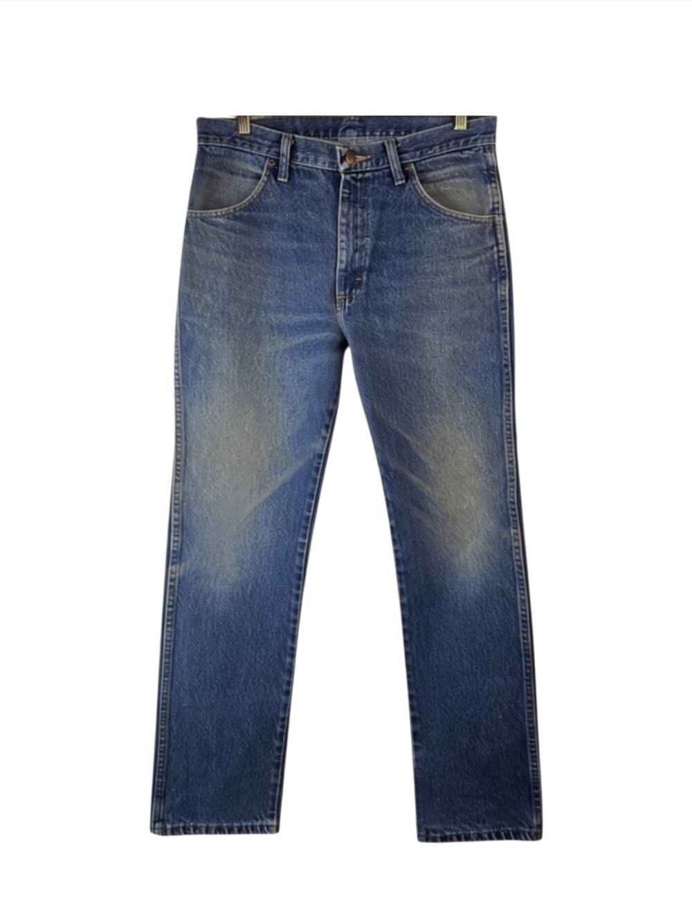 Rustler Mens 32x32 Regular Fit Blue Denim Distressed Work Jeans 87619PW